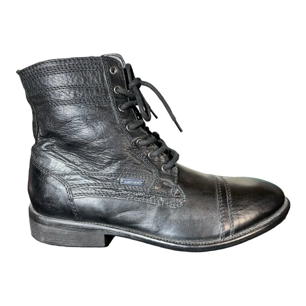Diesel Leather Lace Up Combat Style Boots Size 43 (US 10) Black Streetwear